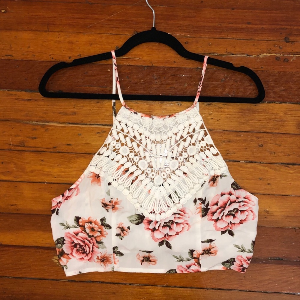 White Floral / Crochet Crop Top